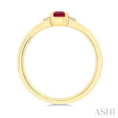 1/50 Ctw Princess Cut 3.5MM Ruby and Round Cut Diamond Petite Precious Ring in 10K Yellow Gold