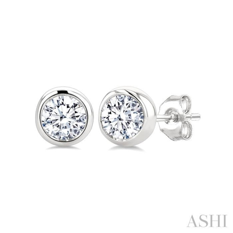 1/4 Ctw Bezel Set Round Cut Diamond Stud Earrings in 14K White Gold