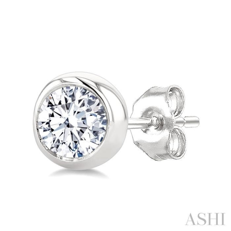 1/4 Ctw Bezel Set Round Cut Diamond Stud Earrings in 14K White Gold