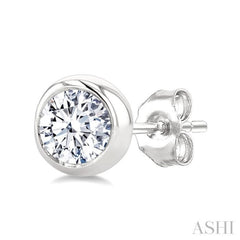 1/4 Ctw Bezel Set Round Cut Diamond Stud Earrings in 14K White Gold