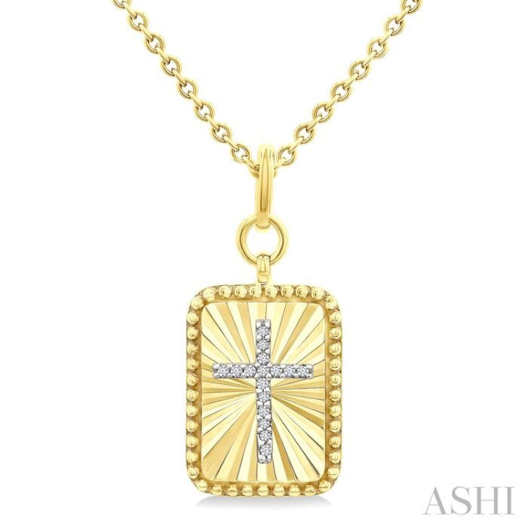1/20 Ctw Latin Cross Round Cut Diamond Rectangular Fluted Medallion Pendant With Chain in Yellow Gold Vermeil