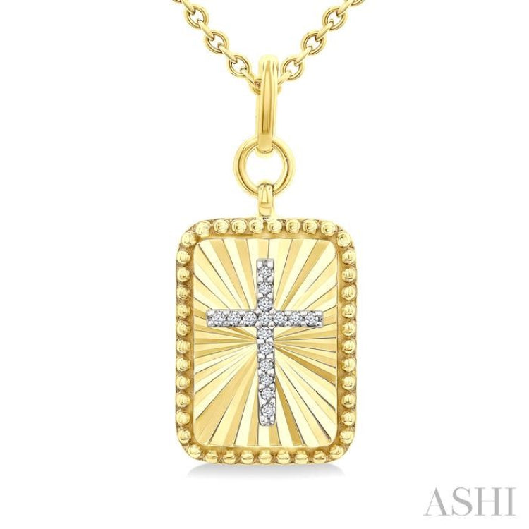 1/20 Ctw Latin Cross Round Cut Diamond Rectangular Fluted Medallion Pendant With Chain in Yellow Gold Vermeil