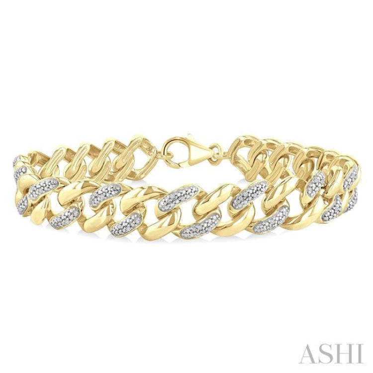 1/6 Ctw Round Cut Diamond Cuban Link Bracelet in Yellow Gold Vermeil