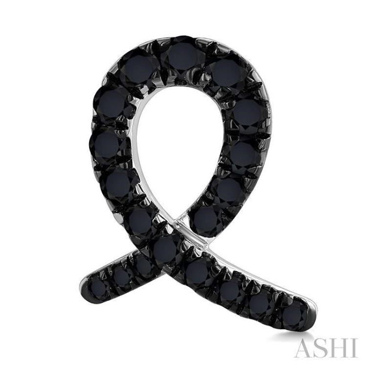 1/3 Ctw Ribbon Loop Round Cut Black Diamond Fashion Stud earrings in 10K White Gold