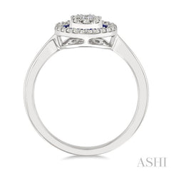 1/4 Ctw Circular Shape 1.35MM Round Cut Sapphire, Baguette and Round Cut Diamond Precious Fusion Ring in 14K White Gold