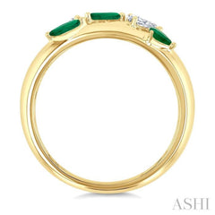 4X3 MM Pear and 4X2 MM Marquise shape Emerald and 1/4 Ctw Pear Cut Diamond Fashion Band in 14K Yellow Gold