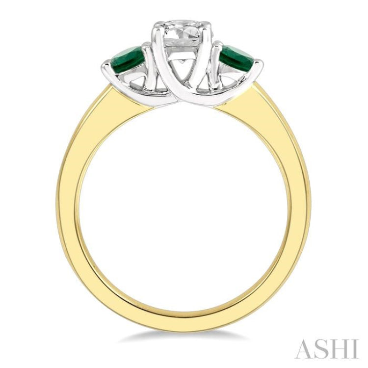 3.50 MM Round Shape Emerald and 3/8 Ctw Past, Present and Future Round Cut Diamond Precious Ring in 14K Yellow and White Gold