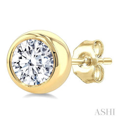 1 Ctw Bezel Set Round Cut Diamond Stud Earrings in 14K Yellow Gold