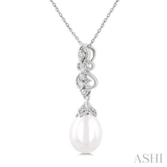 10X8 MM Cultured Pearl and 1/20 Ctw Round Cut Diamond Fashion Pendant With Chain in 10K White Gold