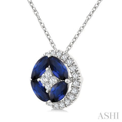 5X2.5 Marquise Shape Sapphire and 1/6 Ctw Round Cut Diamond Fashion Precious Pendant With Chain in 10K White Gold
