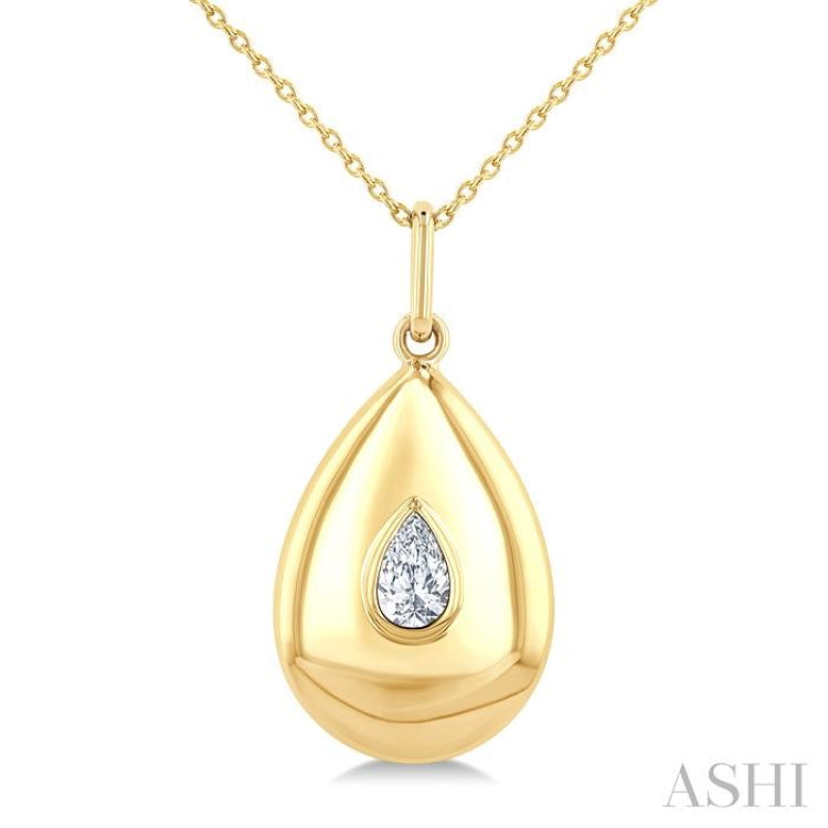 1/4 Ctw Bold Teardrop Pear Cut Diamond Fashion Pendant With Chain in 14K Yellow Gold