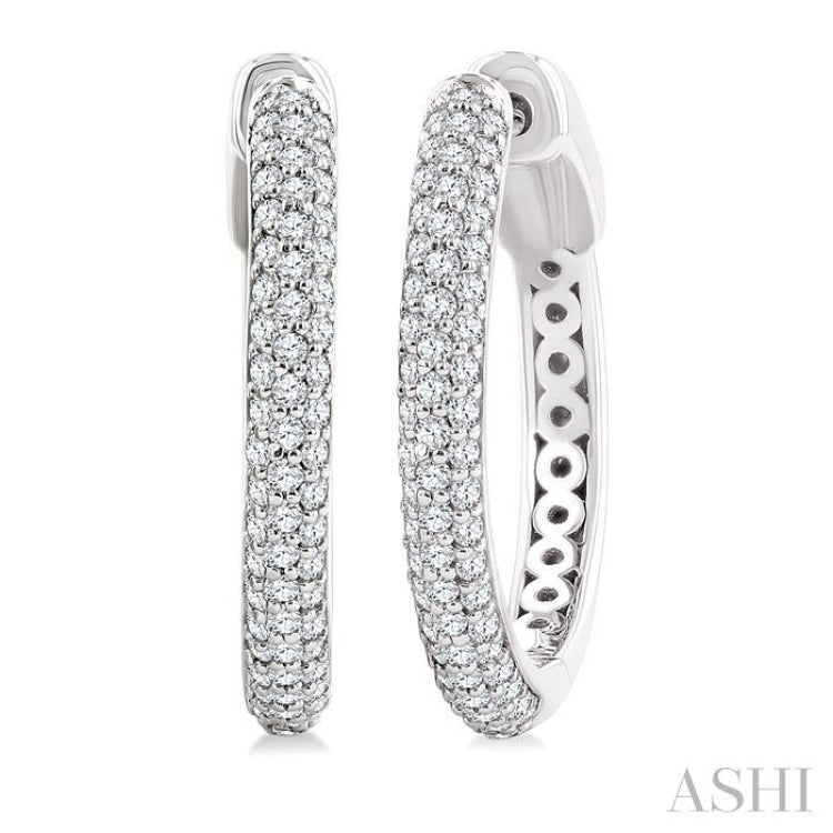 1/2 Ctw 3-Row Pave Set Round Cut Diamond Fashion Hoop Earring in 14K White Gold