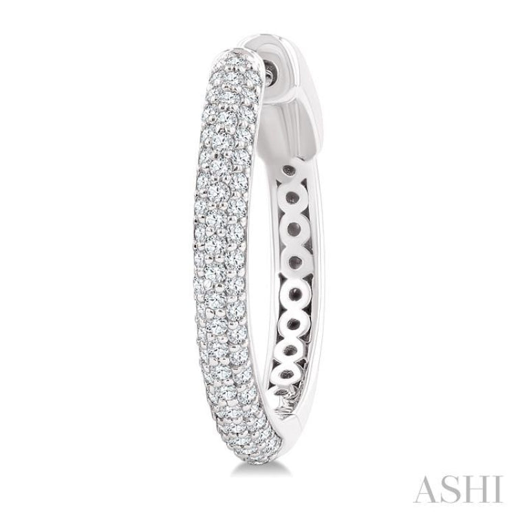 1/2 Ctw 3-Row Pave Set Round Cut Diamond Fashion Hoop Earring in 14K White Gold