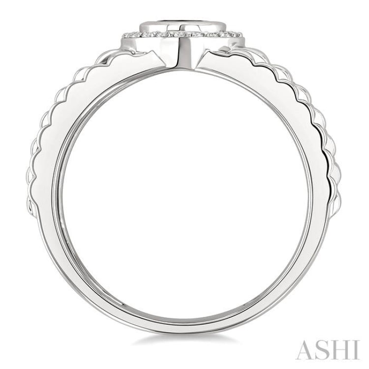 1/8 Ctw 6 MM Onyx and Round Cut Diamond Halo Semi-Precious Men's Ring in 10K White Gold