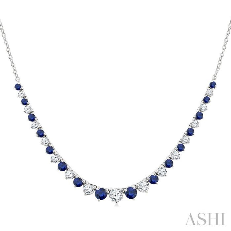 1.7MM - 3 MM Round Shape Sapphire and 3/4 Ctw Round Cut Diamond Precious Riviera Necklace in 14K White Gold