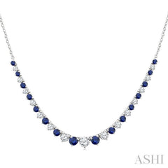 1.7MM - 3 MM Round Shape Sapphire and 3/4 Ctw Round Cut Diamond Precious Riviera Necklace in 14K White Gold