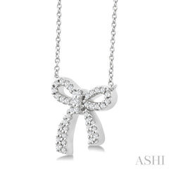 1/5 Ctw Bow Round Cut Diamond Petite Fashion Pendant With Chain in 10K White Gold