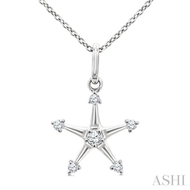 1/10 Ctw Star Round Cut Diamond Petite Fashion Pendant With Chain in 10K White Gold