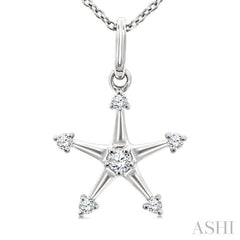 1/10 Ctw Star Round Cut Diamond Petite Fashion Pendant With Chain in 10K White Gold