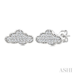 1/6 Ctw Round Cut Diamond Cloud Petite Earrings in 10K White Gold