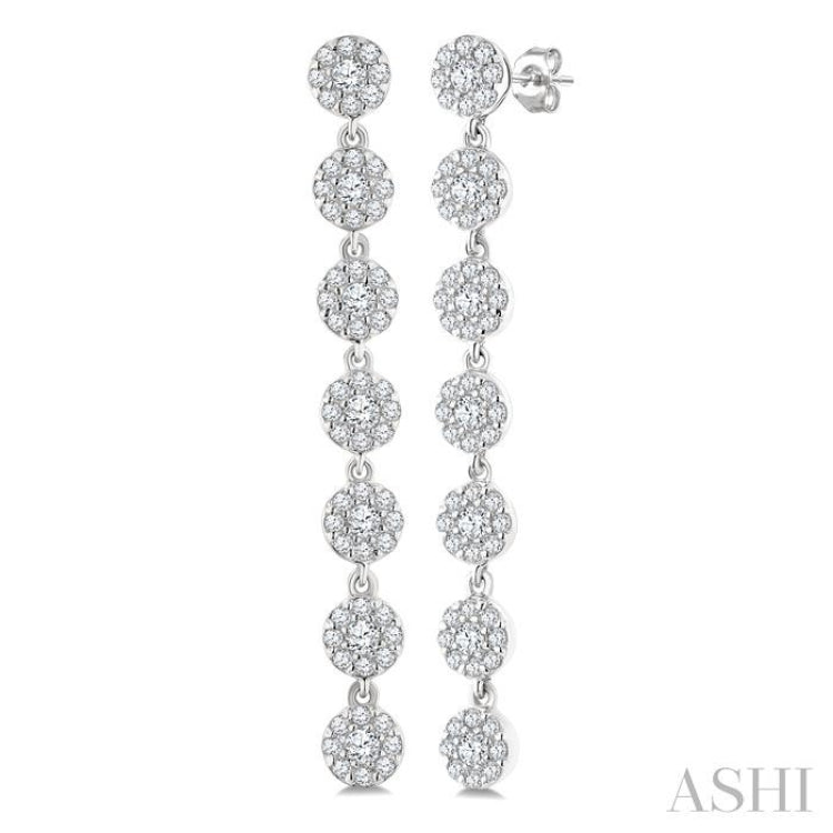 1/2 Ctw Floral Link Round Cut Diamond Cluster Fashion Long Earring in 14K White Gold