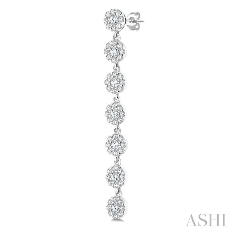 1/2 Ctw Floral Link Round Cut Diamond Cluster Fashion Long Earring in 14K White Gold