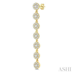 1/2 Ctw Floral Link Round Cut Diamond Cluster Fashion Long Earring in 14K Yellow Gold