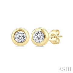 1/5 Ctw Bezel Set Round Cut Diamond Stud Earrings in 14K Yellow Gold