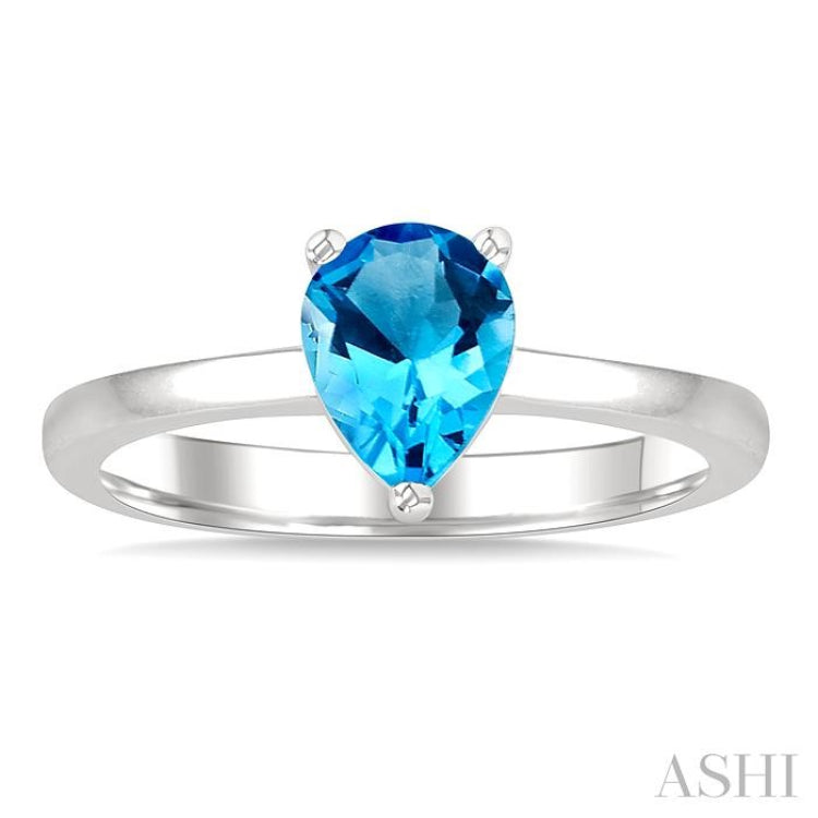 8X5 MM Pear Cut Blue Topaz Semi-Precious Solitaire Ring in 14K White Gold