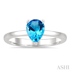 8X5 MM Pear Cut Blue Topaz Semi-Precious Solitaire Ring in 14K White Gold