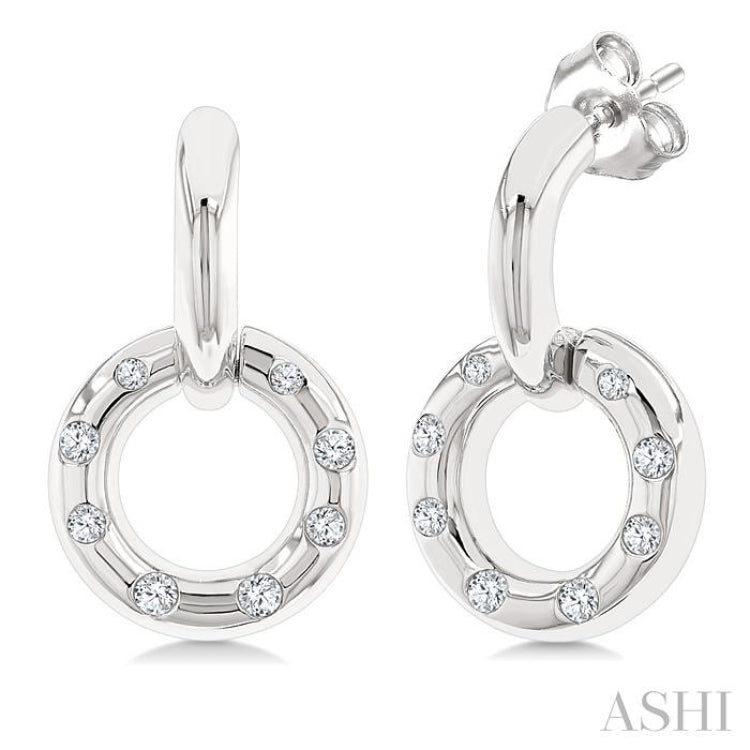 1/6 Ctw Suspended Circle Round Cut Diamond Fashion Earring in 10K White Gold