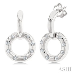1/6 Ctw Suspended Circle Round Cut Diamond Fashion Earring in 10K White Gold