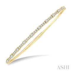 1 Ctw Halfway Prong Set Round Cut Diamond Flex Bangle in 14K Yellow Gold
