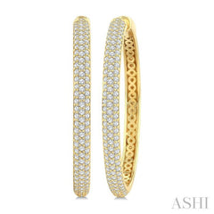 1 1/2 Ctw 3-Row Pave Set Round Cut Diamond Fashion Hoop Earring in 14K Yellow Gold