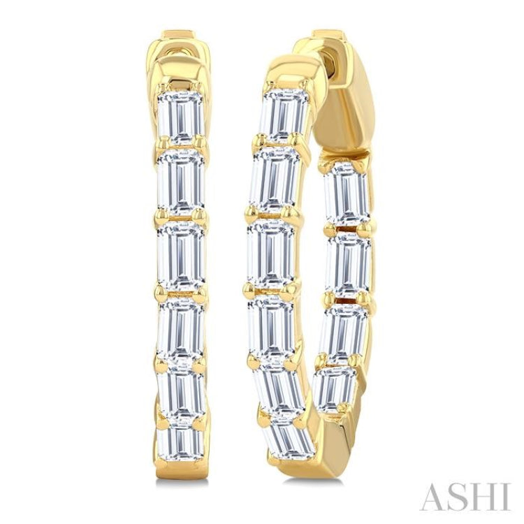 2 Ctw Emerald Cut Diamond  Inside Out Fashion Hoop Earring in 14K Yellow Gold