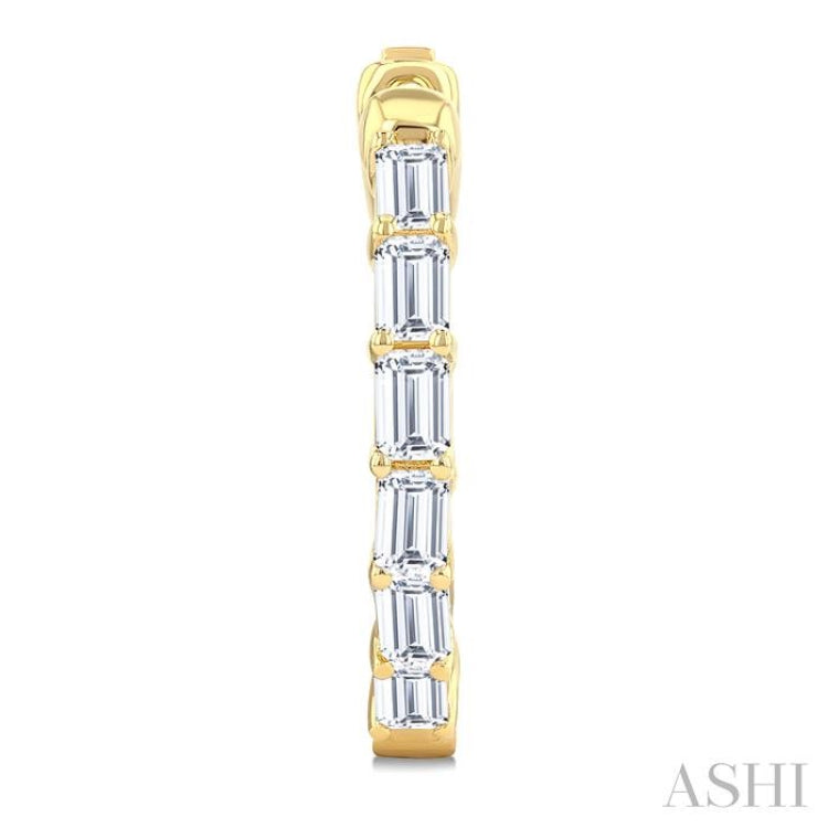 2 Ctw Emerald Cut Diamond  Inside Out Fashion Hoop Earring in 14K Yellow Gold