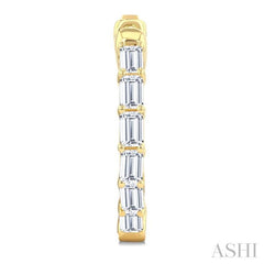 2 Ctw Emerald Cut Diamond  Inside Out Fashion Hoop Earring in 14K Yellow Gold
