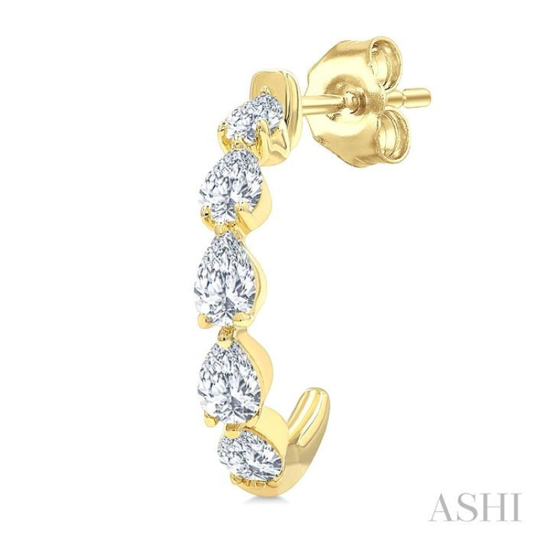 3/4 Ctw Pear Cut Diamond Link Fashion Half Hoop Earring in 14K Yellow Gold