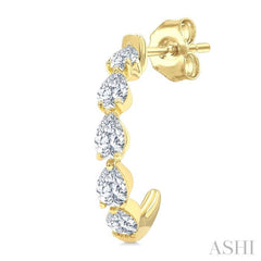 3/4 Ctw Pear Cut Diamond Link Fashion Half Hoop Earring in 14K Yellow Gold