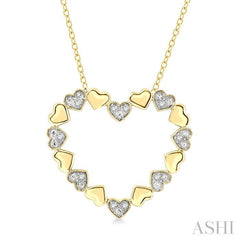 1/20 Ctw Puffed Heart Round Cut Diamond Pendant With Chain in Yellow Gold Vermeil