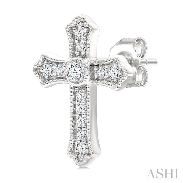 1/5 Ctw Round Cut Diamond Cross Petite Fashion Earrings in 10K White Gold