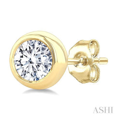 5/8 Ctw Bezel Set Round Cut Diamond Stud Earrings in 14K Yellow Gold