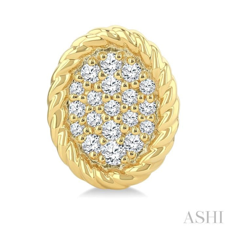 1/5 Ctw Oval Shape Rope Border Round Cut Diamond Fashion Stud Earring in 10K Yellow Gold