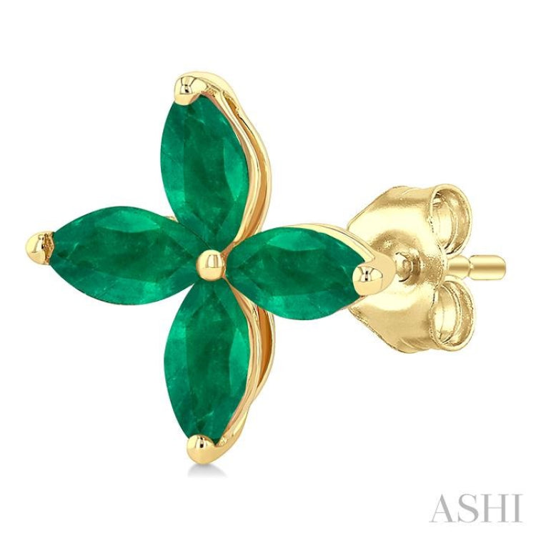 5X2.5 MM Marquise Shape Emerald Floral Precious Earrings in 10K Yellow Gold