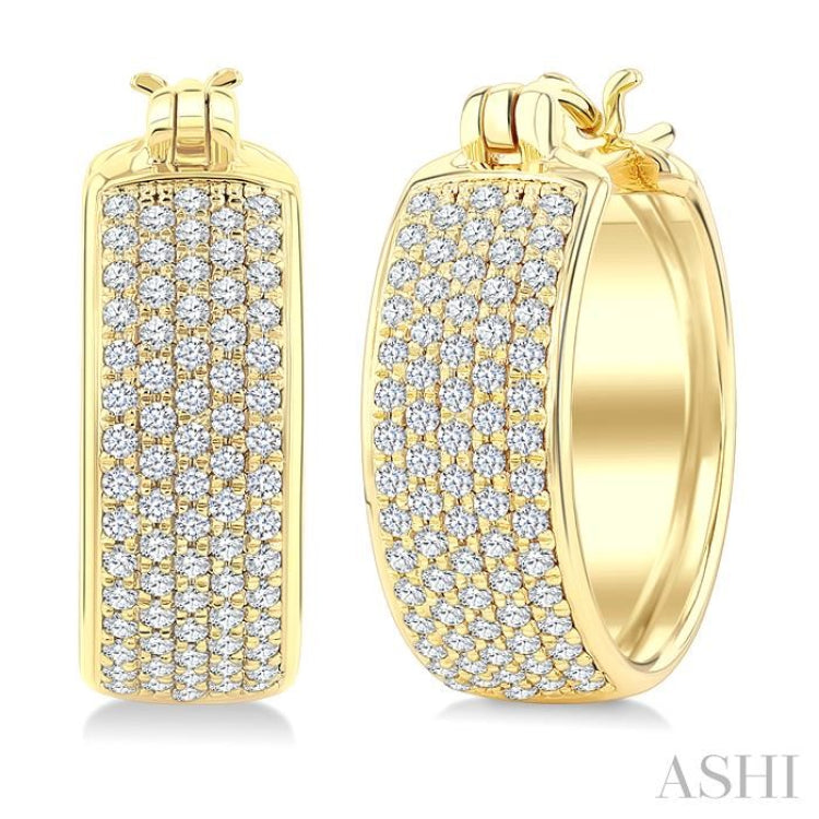 3/4 Ctw Five-Row Pave Set Round Cut Diamond Fashion Huggies in 14K Yellow Gold