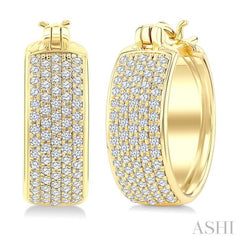 3/4 Ctw Five-Row Pave Set Round Cut Diamond Fashion Huggies in 14K Yellow Gold