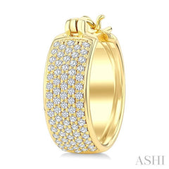 3/4 Ctw Five-Row Pave Set Round Cut Diamond Fashion Huggies in 14K Yellow Gold