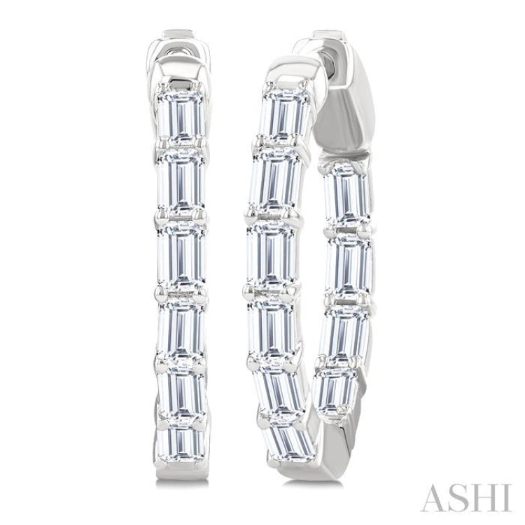 2 Ctw Emerald Cut Diamond Inside Out Fashion Hoop Earrings in 14K White Gold