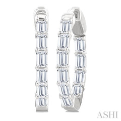 2 Ctw Emerald Cut Diamond Inside Out Fashion Hoop Earrings in 14K White Gold
