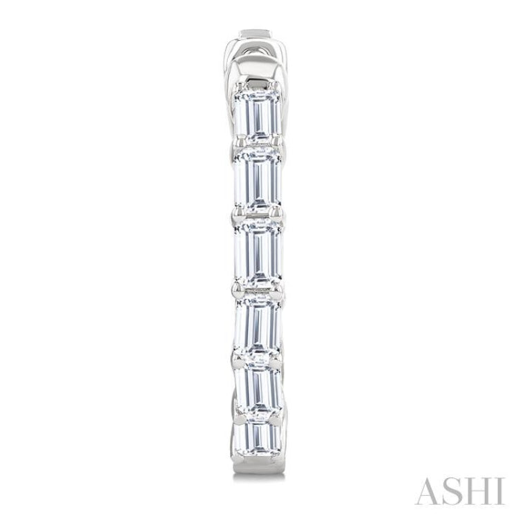 2 Ctw Emerald Cut Diamond Inside Out Fashion Hoop Earrings in 14K White Gold